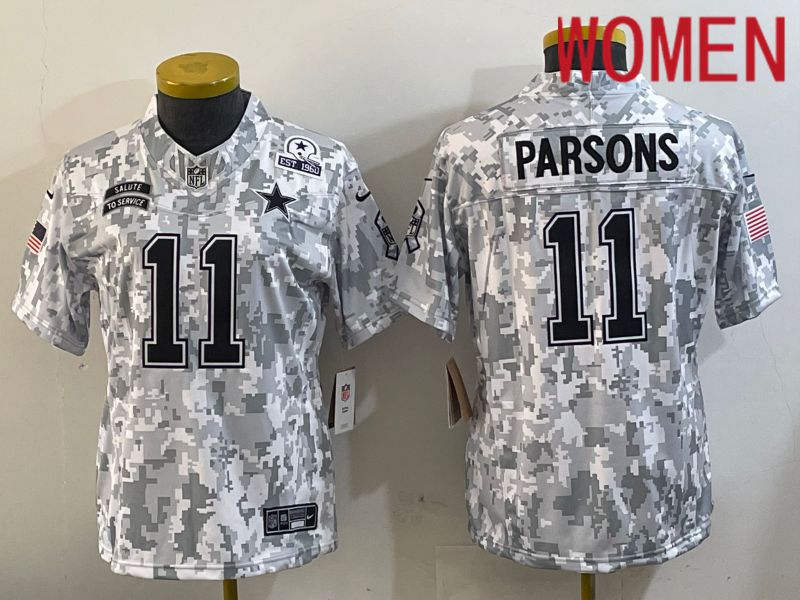 Women Dallas Cowboys #11 Parsons Nike Arctic Camo 2024 Salute to Service Limited NFL Jersey style 3